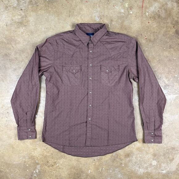 Vintage Wrangler Western Pearl Snap Shirt Brown‎ XL Long Sleeve Cowboy Rodeo - Picture 1 of 8